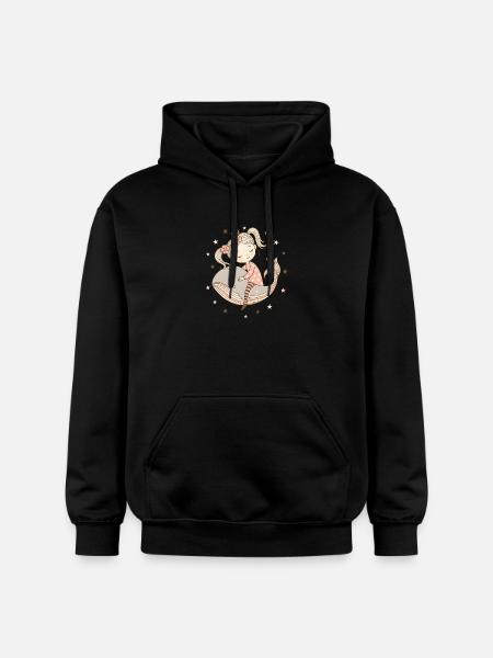 Dreamy girl rides on whale - Gildan Unisex Softstyle® Midweight Hoodie - black