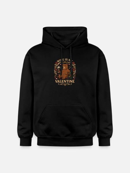 Wine Is My Valentine Bear - Gildan Unisex Softstyle® Midweight Hoodie - Schwarz