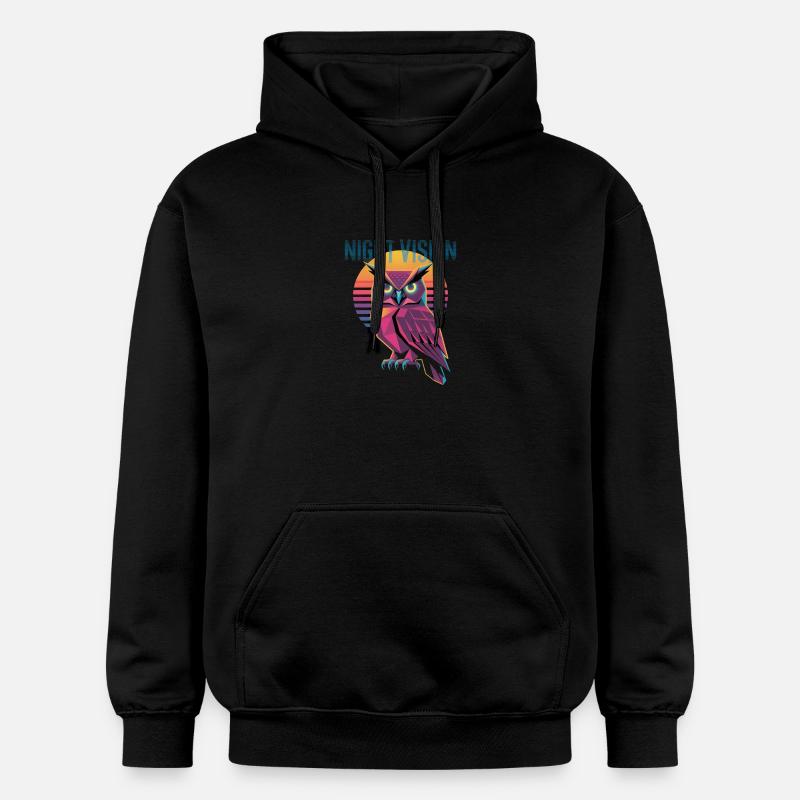 Night Vision Owl Retro Synthwave Sunset - Sweat à capuche Softstyle® Gildan Unisexe - noir