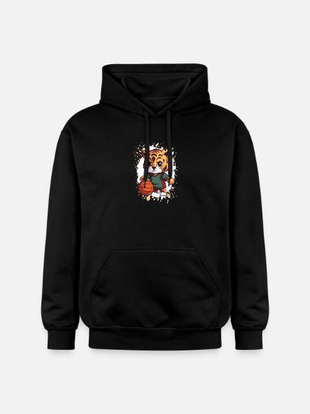 Tiger Basketball Dribbler - Gildan Unisex Softstyle® Midweight Hoodie - black