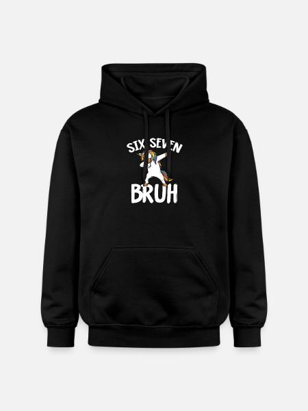 Sechs Sieben-Einhorn mit Regenbogen abtupfen - Gildan Unisex Softstyle® Midweight Hoodie - Schwarz