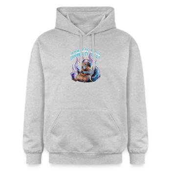 Joueur Drôle de Capybara - Sweat à capuche Softstyle® Gildan Unisexe - gris clair chiné - Devant - Liana (172cm) & Jaron (178cm)
