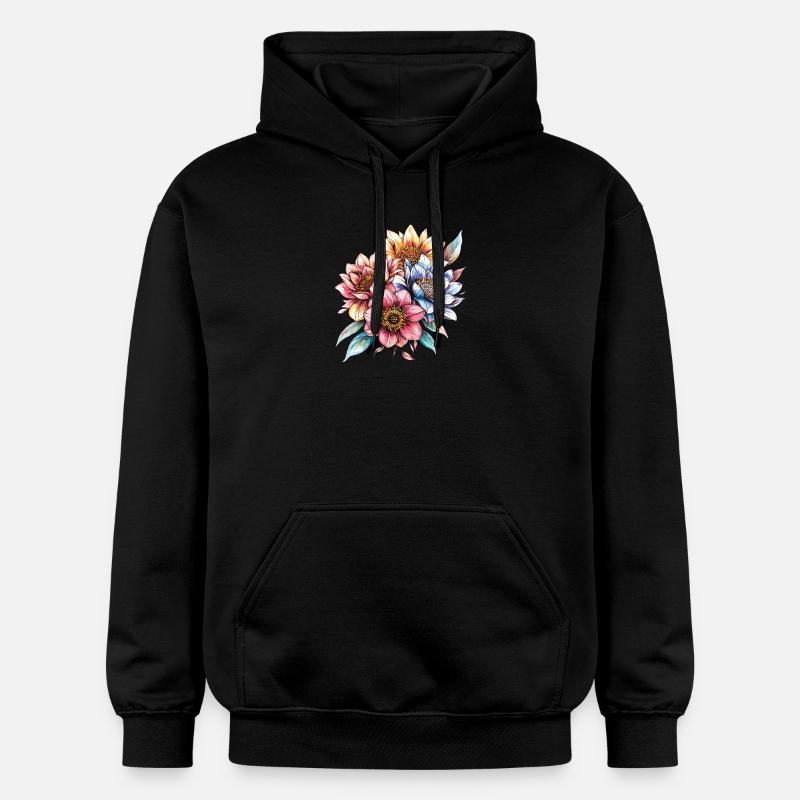 Bouquet de fleurs aquarellées - Sweat à capuche Softstyle® Gildan Unisexe - noir