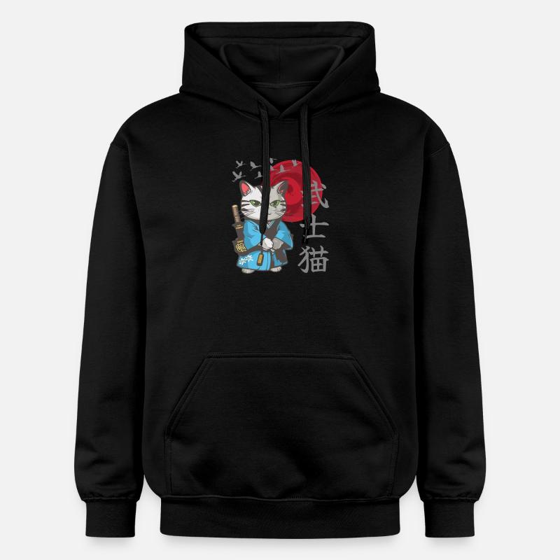 Chat, anime, chaton samouraï japonais - Sweat à capuche Softstyle® Gildan Unisexe - noir
