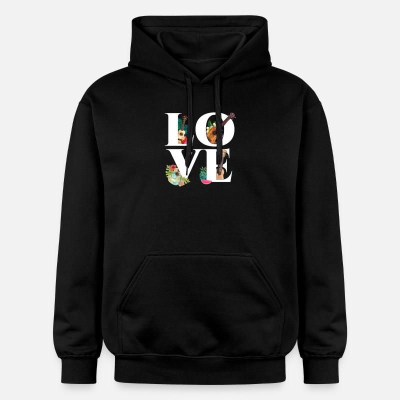 Ukulélé hawaïen Ukulélé Love - Sweat à capuche Softstyle® Gildan Unisexe - noir