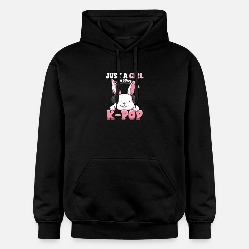 K-Pop Bunny  mit Kopfhörern - Gildan Unisex Softstyle® Midweight Hoodie - Schwarz