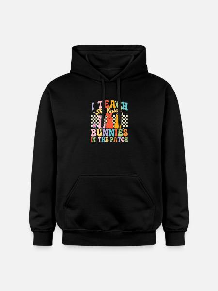 Teach Cutest Bunnies Patch Easter Teacher - Gildan Unisex Softstyle® Midweight Hoodie - black