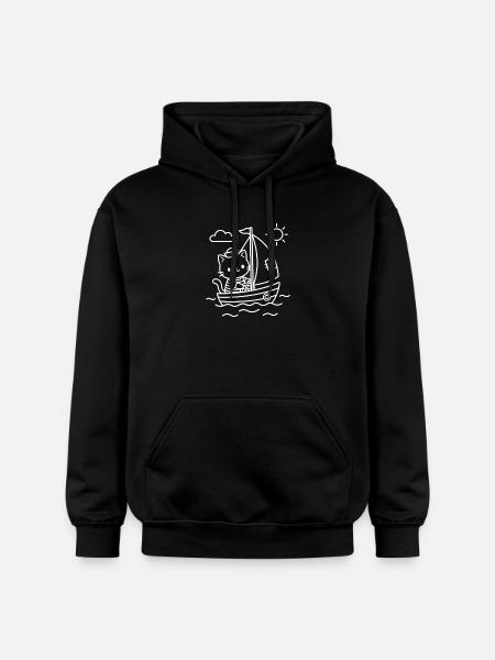 Sailor Kawaii Cat Sailing - Gildan Unisex Softstyle® Midweight Hoodie - black