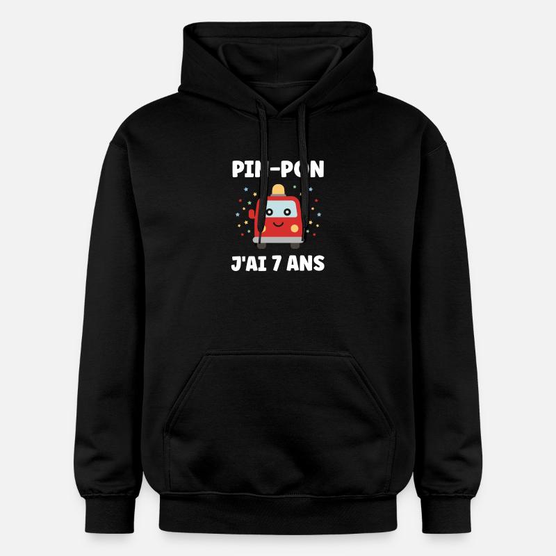 PIN-PON Voiture Joyeuse 7 Ans - Sweat à capuche Softstyle® Gildan Unisexe - noir