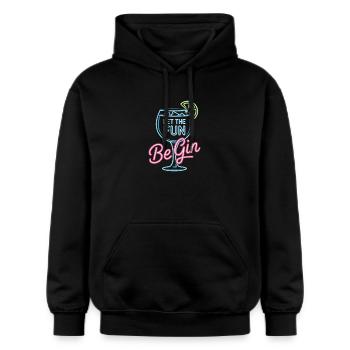 Gin Let The Fun Be Gin & Tonic Liebhaber Party Gin - Gildan Unisex Softstyle® Midweight Hoodie - Schwarz - Vorne - Marisol (170cm) & Nik (191cm)