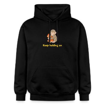 Festhalten: Sanfte Affenumarmung - Gildan Unisex Softstyle® Midweight Hoodie - Schwarz - Vorne - Marisol (170cm) & Nik (191cm)