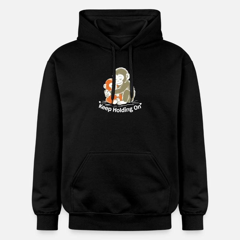 Keep Holding On Monkey Hug - Gildan Unisex Softstyle® Midweight Hoodie - black