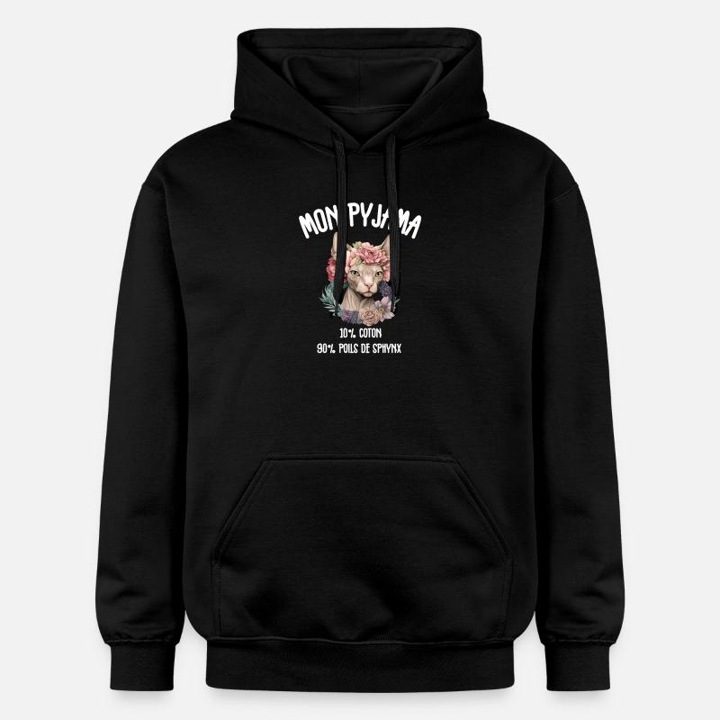 Pyjama Chat Sphynx Humour - Sweat à capuche Softstyle® Gildan Unisexe - noir