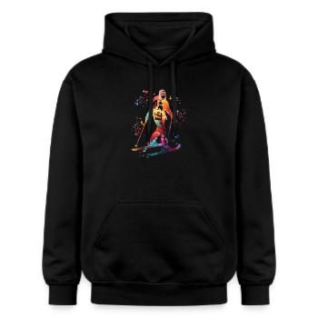 Alpiner Skifahrer Wintersport Skitouren - Gildan Unisex Softstyle® Midweight Hoodie - Schwarz - Vorne - Marisol (170cm) & Nik (191cm)