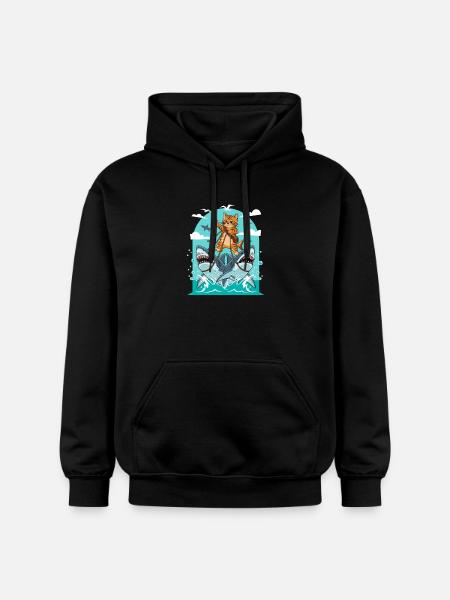 Kittens on shark adventures - Gildan Unisex Softstyle® Midweight Hoodie - black