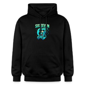 Six Seven Gamer Mascot Italian Brainrot Gaming - Gildan Unisex Softstyle® Midweight Hoodie - black - Front - Marisol (170cm) & Nik (191cm)
