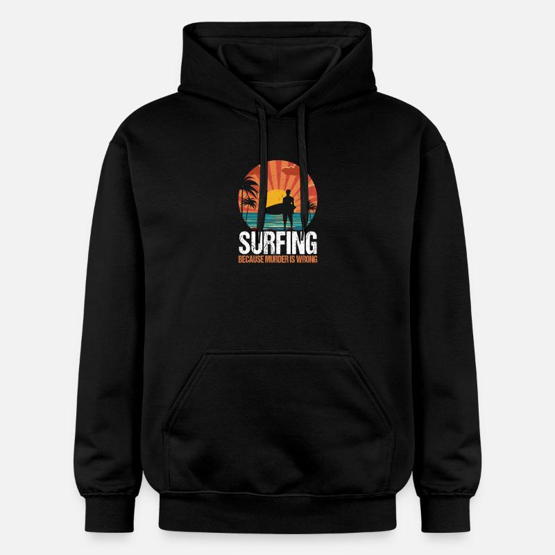 Surf Retro Surfer Sunset - Sweat à capuche Softstyle® Gildan Unisexe - noir