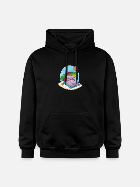 Hippopotamus Beach Parasol Summer - Gildan Unisex Softstyle® Midweight Hoodie - black