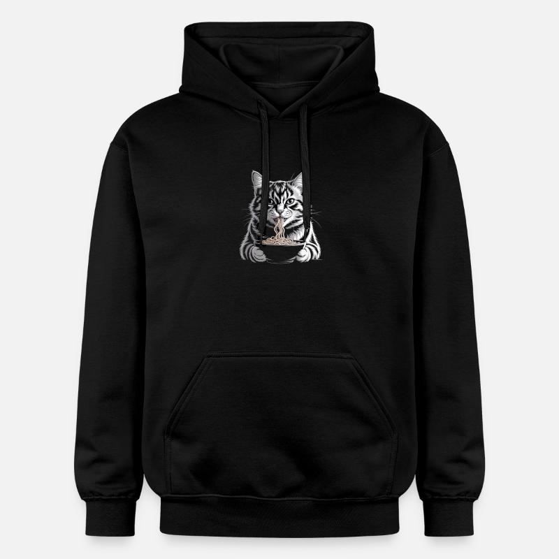 Cat Eats Ramen - Gildan Unisex Softstyle® Midweight Hoodie - black