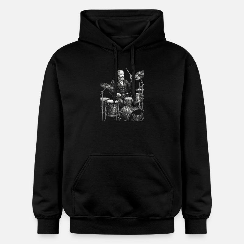 Benjamin Harrison plays drums - Gildan Unisex Softstyle® Midweight Hoodie - black