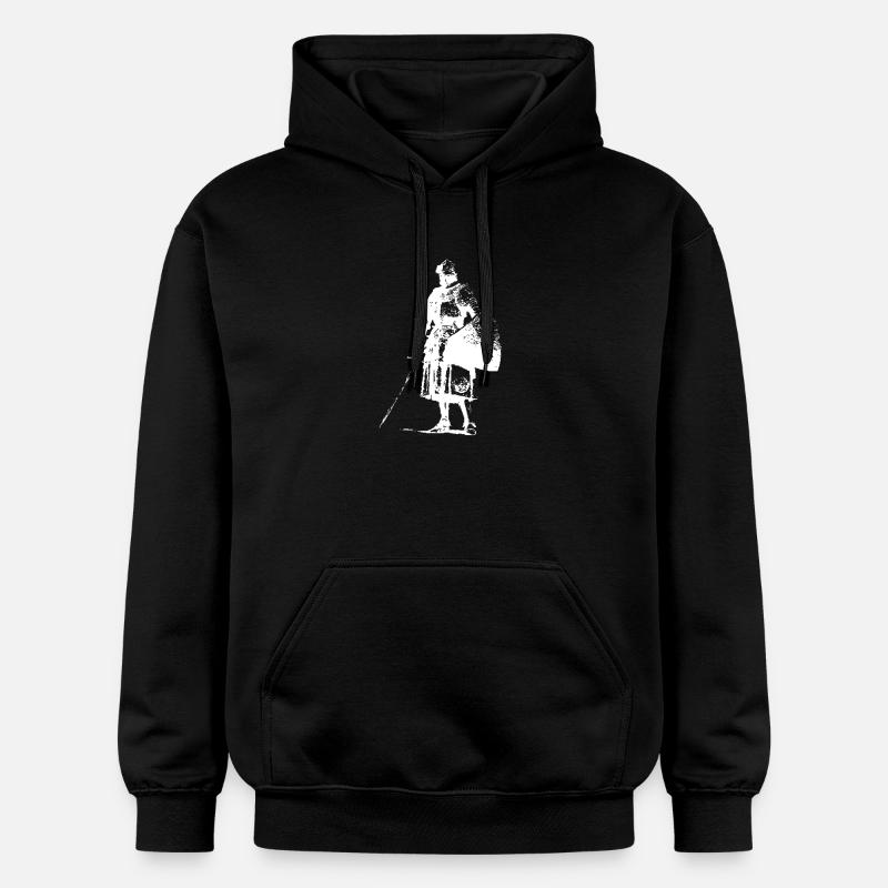 Einsamer Ritter mit Banner-Silhouette - Gildan Unisex Softstyle® Midweight Hoodie - Schwarz