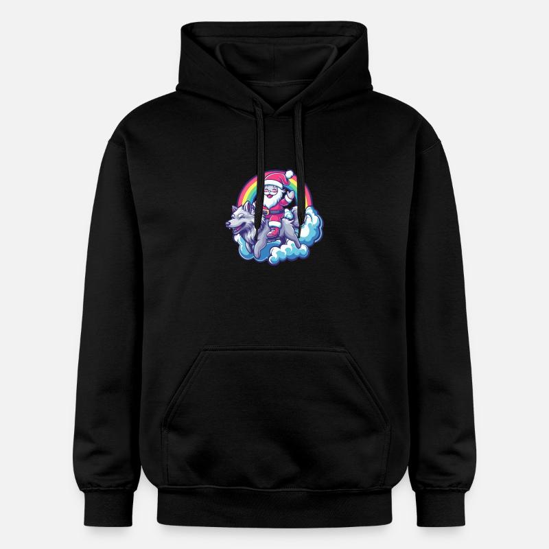 Loup Père Noël Arc-en-ciel - Sweat à capuche Softstyle® Gildan Unisexe - noir