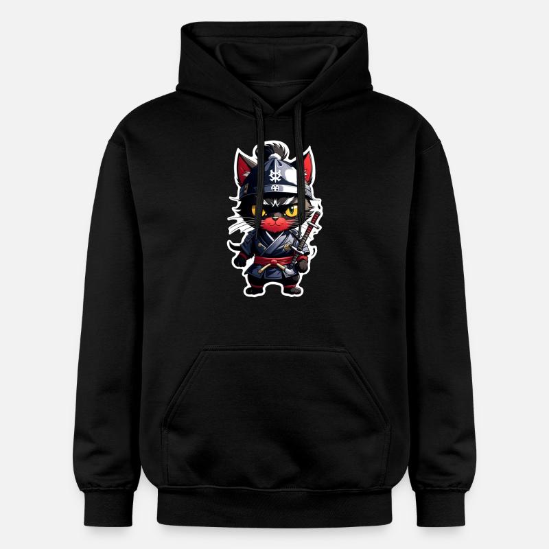 Ninja Katze - Samurai Kätzchen - Gildan Unisex Softstyle® Midweight Hoodie - Schwarz
