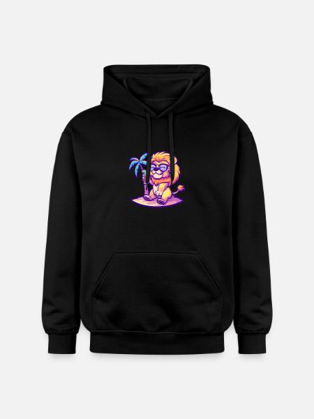 Lion Summer Beach Comic - Gildan Unisex Softstyle® Midweight Hoodie - black