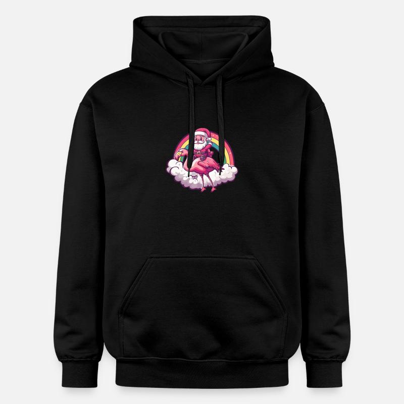Flamant rose Père Noël Arc-en-ciel - Sweat à capuche Softstyle® Gildan Unisexe - noir