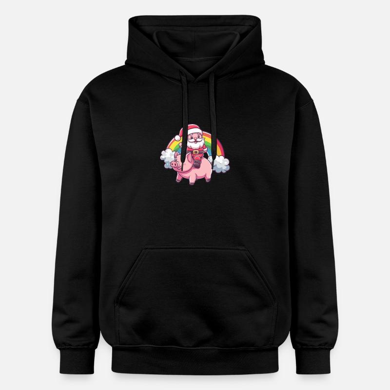 Cochon Père Noël Arc-en-ciel - Sweat à capuche Softstyle® Gildan Unisexe - noir