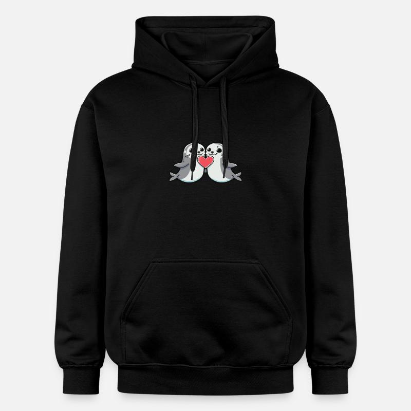 Couple de phoques Saint-Valentin - Sweat à capuche Softstyle® Gildan Unisexe - noir
