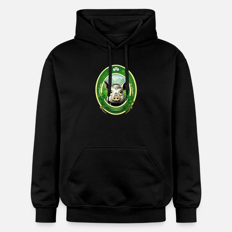 Cochon chanceux avec trèfles - Sweat à capuche Softstyle® Gildan Unisexe - noir