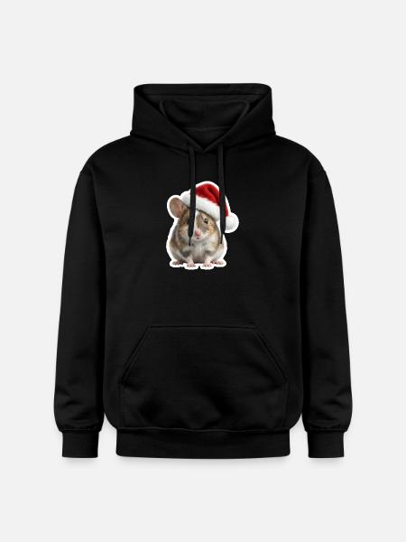 Cute mouse with big Christmas hat - Gildan Unisex Softstyle® Midweight Hoodie - black