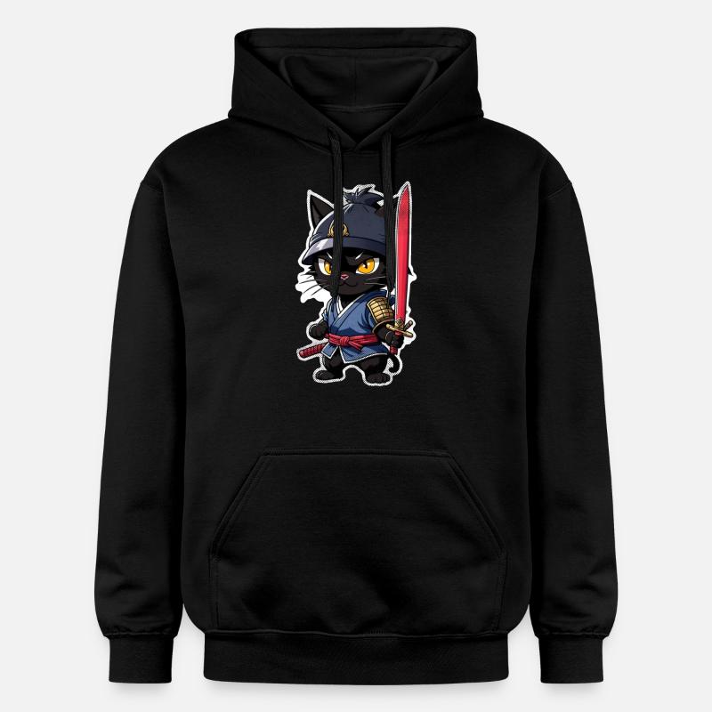 chat ninja - chaton samourai - Sweat à capuche Softstyle® Gildan Unisexe - noir