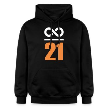 Unendlich durch 21 Millionen Bitcoin - Gildan Unisex Softstyle® Midweight Hoodie - Schwarz - Vorne - Marisol (170cm) & Nik (191cm)