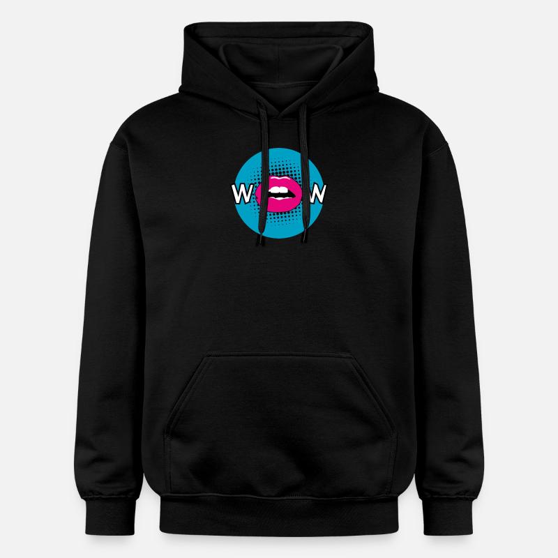 Pop Art / Graphic Novel: WOW - bouche, lèvres, moue - Sweat à capuche Softstyle® Gildan Unisexe - noir