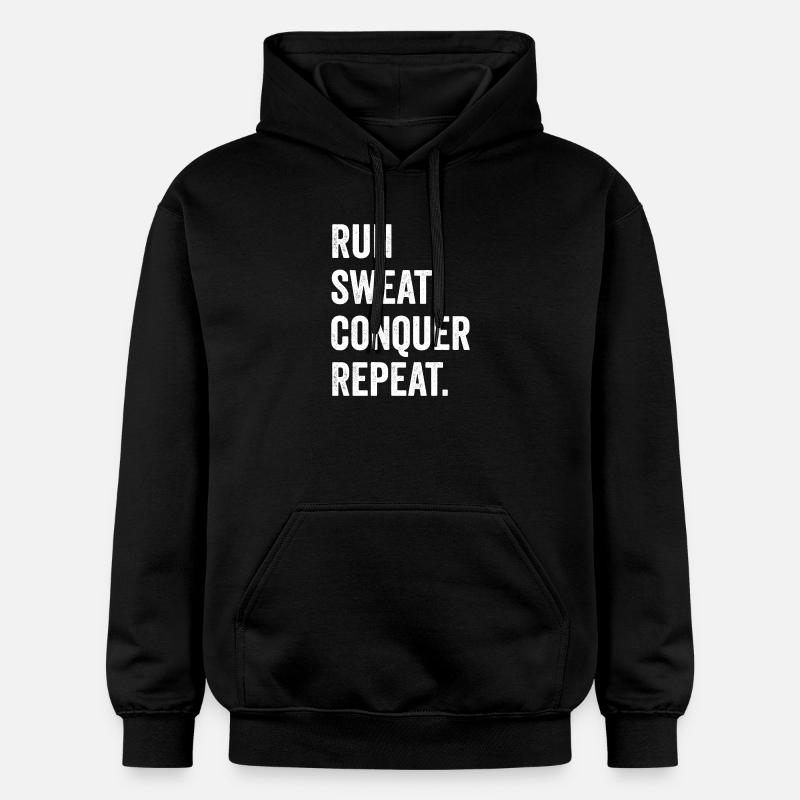 Run. Sweat. Conquer. Repeat. - Gildan Unisex Softstyle® Midweight Hoodie - black