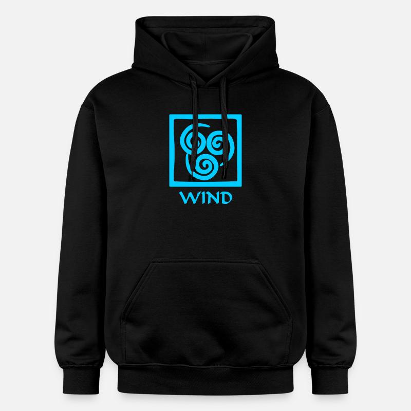 Symbole du texte bleu vent 'WIND' - Sweat à capuche Softstyle® Gildan Unisexe - noir