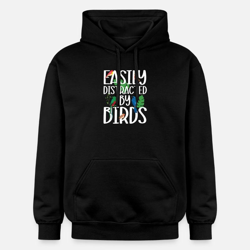 Facilement distrait par les oiseaux - Sweat à capuche Softstyle® Gildan Unisexe - noir