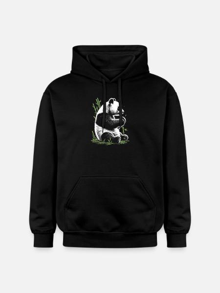 Panda mignon avec bambou vert - Sweat à capuche Softstyle® Gildan Unisexe - noir