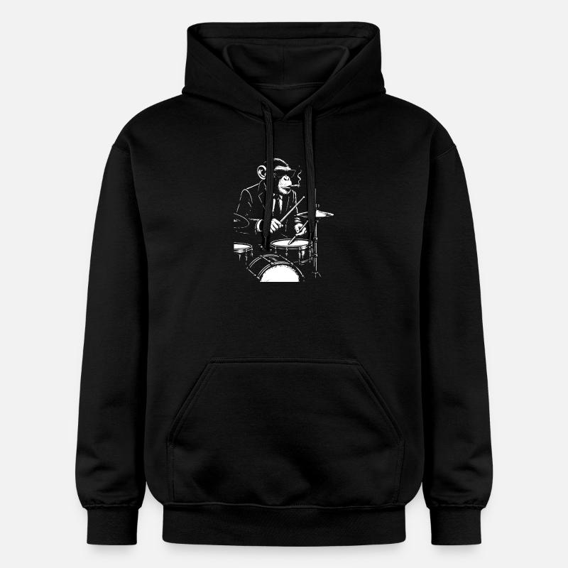 Jazz Monkey jouant de la batterie - Sweat à capuche Softstyle® Gildan Unisexe - noir