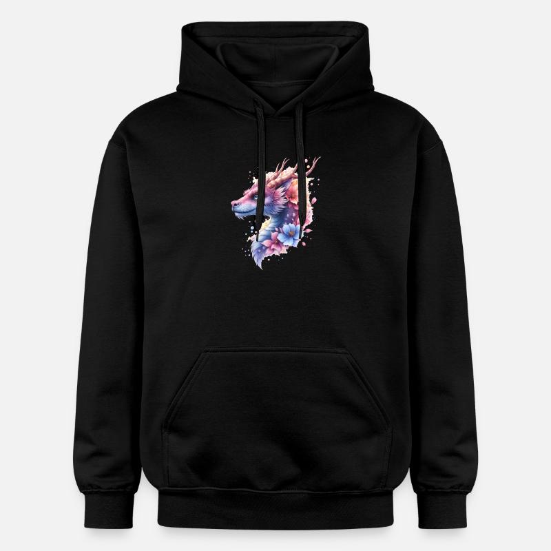Dragon Fleur Bleu - Sweat à capuche Softstyle® Gildan Unisexe - noir