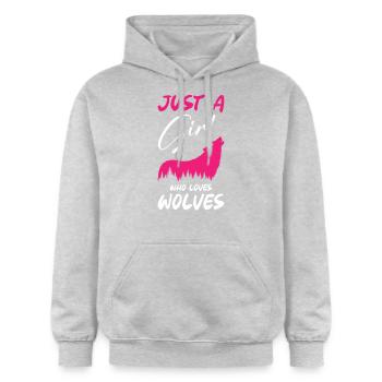 Juste une fille qui aime les loups - Sweat à capuche Softstyle® Gildan Unisexe - gris clair chiné - Devant - Liana (172cm) & Jaron (178cm)