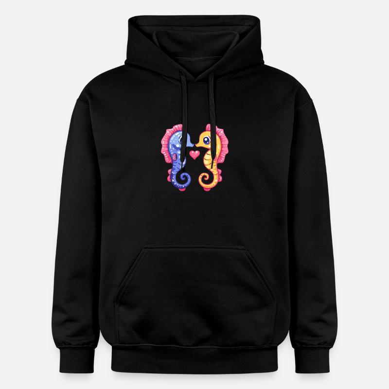 Couple d’hippocampes amour Saint-Valentin - Sweat à capuche Softstyle® Gildan Unisexe - noir