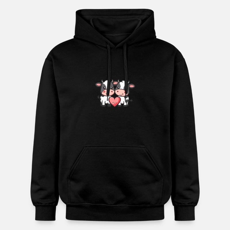 Couple de vaches Amour Saint-Valentin - Sweat à capuche Softstyle® Gildan Unisexe - noir
