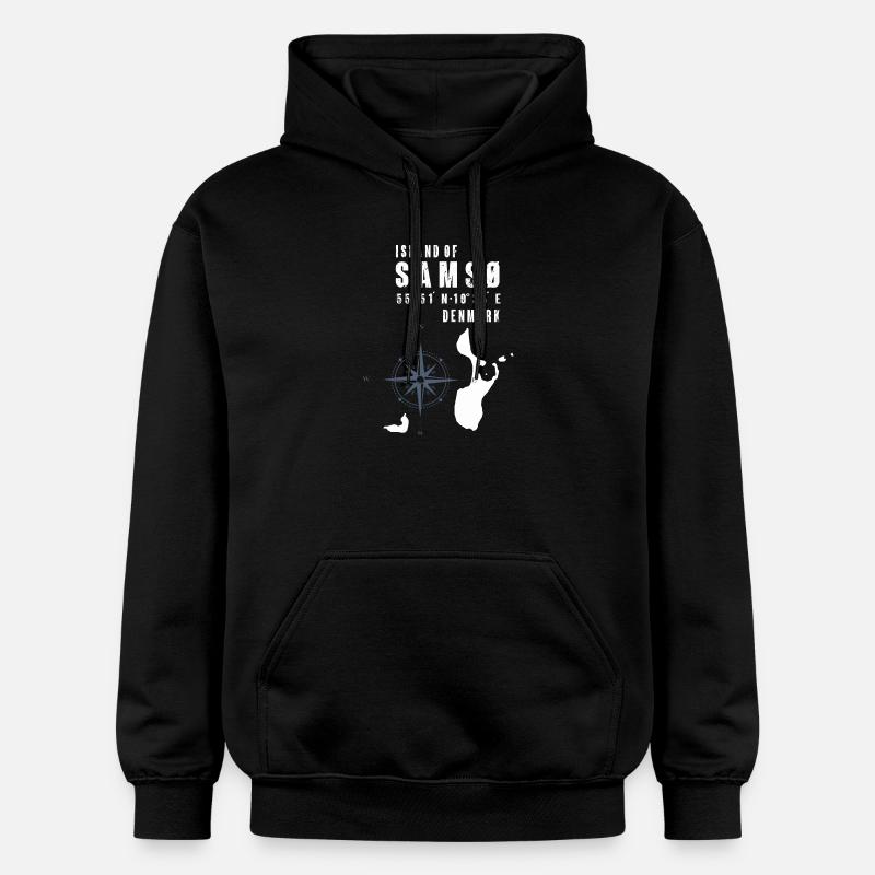 Samsø Samsoe Island Outline Compass - Gildan Unisex Softstyle® Midweight Hoodie - black