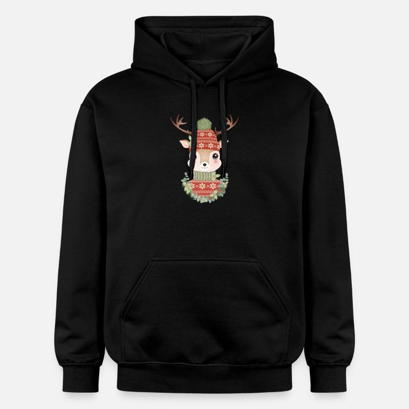 niedlicher Hirsch mit Pullover,Bommelmütze & Kranz - Gildan Unisex Softstyle® Midweight Hoodie - Schwarz