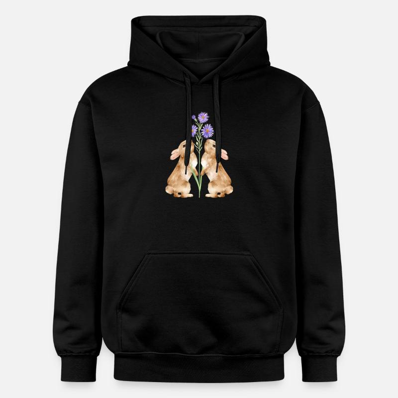 Zwei süße Hasen mit Blumen - Gildan Unisex Softstyle® Midweight Hoodie - Schwarz