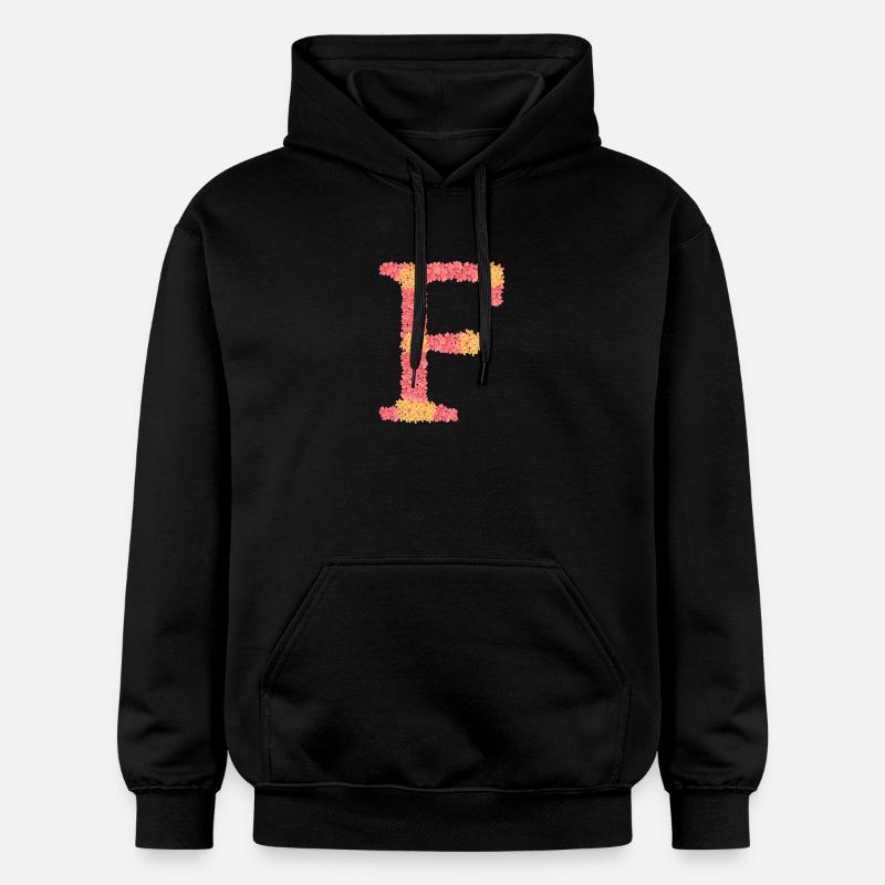 Votre initial « F » avec des fleurs - Sweat à capuche Softstyle® Gildan Unisexe - noir