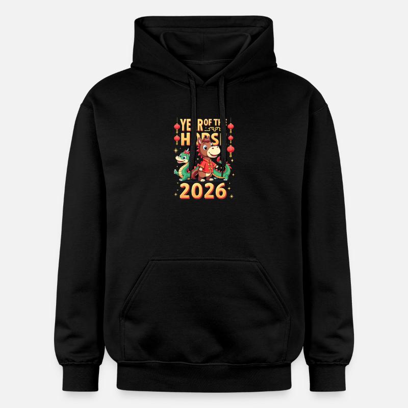 Nouvel An chinois du cheval 2026 - Sweat à capuche Softstyle® Gildan Unisexe - noir